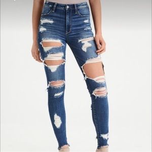 Blue American Eagle High Rise stretchy comfortable jeans. Size 0.